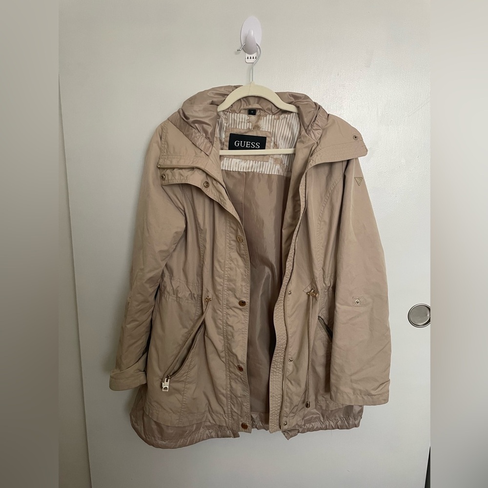 GUESS - Women's Tan Hooded Rain Jacket - Size M